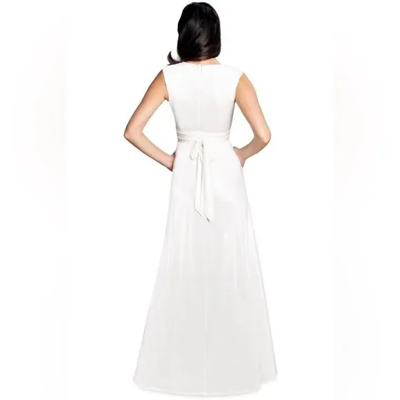 Dress the Population Krista Plunge Neck Side Slit Gown, Ivory, NWT, Size XXL - Picture 2 of 13